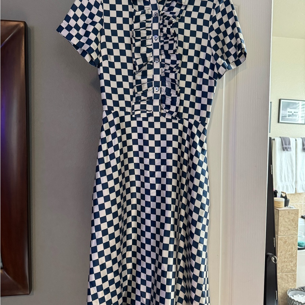 Marc By Marc Jacobs Navy and White Checkered Midi Dress